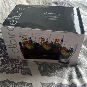 Cactus Glasses in a Wood Carrier